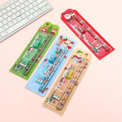 China 4 Color Cartoon Cute Pencil Officer 5PCS/Set Available Stationery Set Christmas Learning Supplies Combination Children's Gift for sale