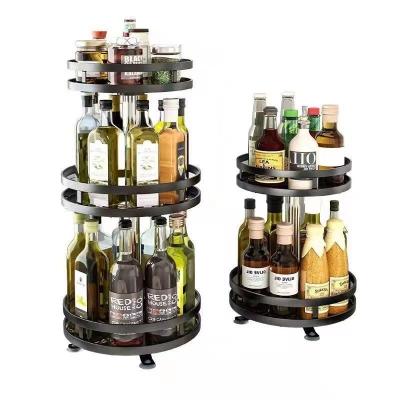 China 3 Tier Spice Rack Organizer Carousel Black Stainless Condiment Rotating Slide Rack Kitchen Storage Racks Viable Racks for sale