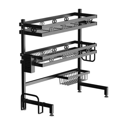 China Workable 2 Tier Dish Drying Rack Rack Over Sink Stainless Steel Storage Shelf Kitchen Organizer 64 Color 74 84 90cm Black for sale