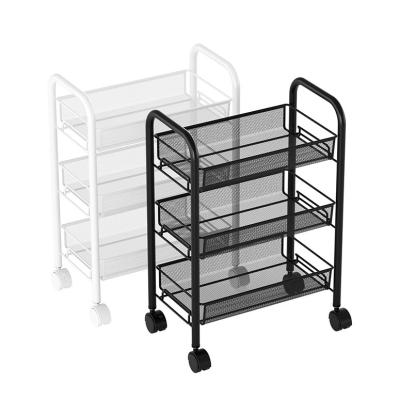 China Workable Simple Standing Design 3 Layers Rolling Trolley Metal Storage Rack Handy Kitchen Storage Rack With Handle for sale