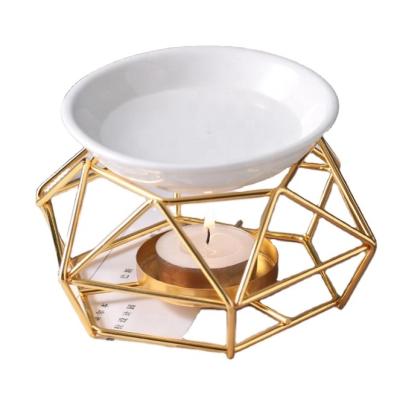 China Wholesale Handcrafted Gold Scented Wax Wholesale Metal Holder Metal Electroplate High Quality Essential Aroma Oil Burner For Home Decor for sale