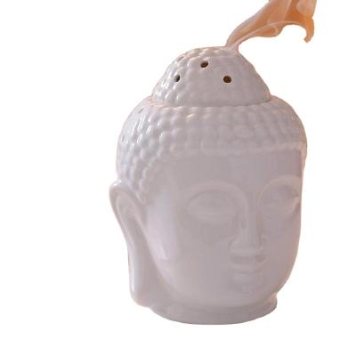 China Chinese Black White Ceramic Incense Buddha Head Incense Burner Tealight Candle Holder Wax Melt Ceramic Burners for Decoration for sale