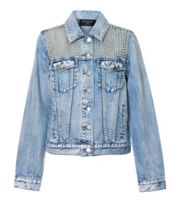 China New arrival viable blue denim bomber long sleeve polka dot JACKET rivet jackets women jeaket for sale