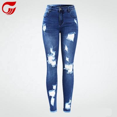 China Breathable Low Waist Skinny Crazy Stretch Ripped Jeans Destroyed Denim Pants For Women for sale