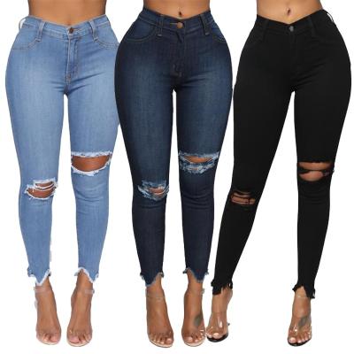 China New Fashion Breathable Custom Jeans High Waist Blue Skinny Jeans Ripped Women Jeans for sale