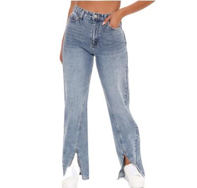 China Breathable Enzyme Wash High Waist Split Leg Flare Women Jeans for sale