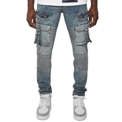 China Windproof Men Ripped Regular Men Jeans Fashion Hip Hop Zipper Pocket Destroyed Jeans Man for sale