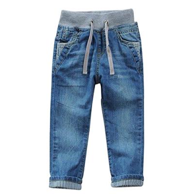 China Custom made breathable kids jeans for kids boys fashion denim pants with drawingstring for sale