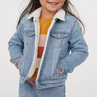 China Parride Customized Fancy Winter Baby Fashion Denim Jacket Warm Woolen Collar For Girl for sale