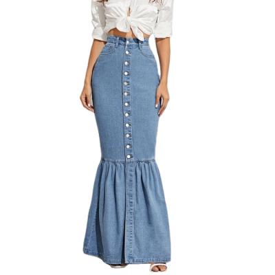 China 2021 New Arrival Button-Up Breathable Denim Mermaid Maxi Skirt for sale