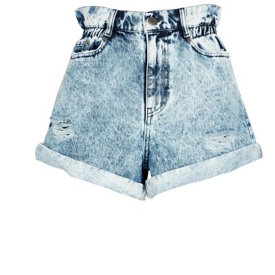 China Waterproof Bleach Wash Girls Ripped Short Denim With Roll Up for sale