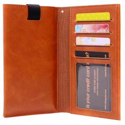 China Universal Anti-fall PU Leather Cell Phone Flip Case Cover Card Holder Mobile Wallet Stand for sale