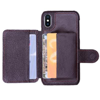 China Anti-fall Cowhide Card Holder Genuine Leather Wallet Shell Cover Case For Iphone X for sale