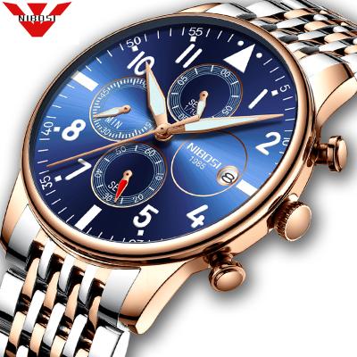 China Automatic Date NIBOSI Military Luxury Men's Watch Mens Chronograph Fashion Clock Quartz Brand Watches Three Stainless Straps Available for sale