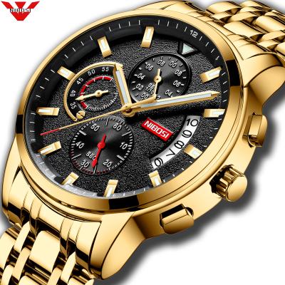 China New Date Brand NIBOSI Automatic Quartz Watch Men Sport Watches Relogio Masculino Gold Military Clock Steel Band Men Waterproof Wrist Watch for sale