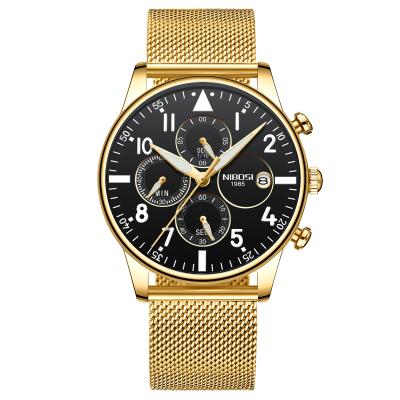 China 2368 Mesh Band Fashion Chronograph Luminous quartz brand automatic date NIBOSI men's watches military luxury men's watch 2020 glass men's watch for sale