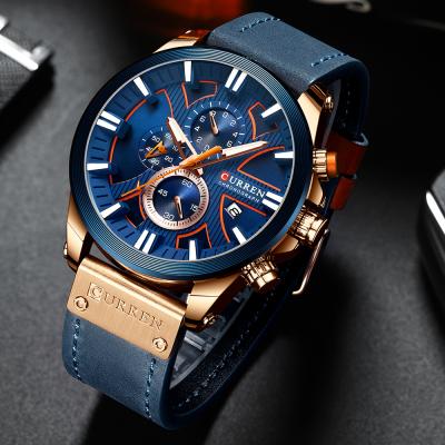 China CURREN Date Sport Automatic Casual Watches For Men Blue Top Brand Wristwatch Man Clock Fashion Chronograph Luxury Military Leather Wristwatch for sale