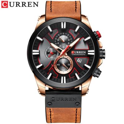 China CURREN Date Sport Automatic Casual Watches For Men Blue Top Brand Wristwatch Man Clock Fashion Chronograph Luxury Military Leather Wristwatch for sale