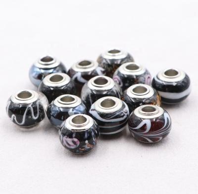 China Environmental Inspection Wholesale Black Series Cheap Hole The Large Bead European Charms Bracelet Metal Core Silver Plating Glass Beads Large Hole In Bulk for sale