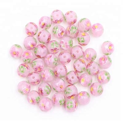 China Crystal Lampwork Glass Loose Beads floral rose 12mm round eco-friendly for jewelry kits for sale