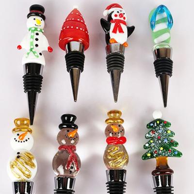 China Non Spill Murano Wine Stopper Novelty Snowman Slippers Tree Figurines Christmas Gift Grape Wine Bottle Glass Stopper For Bar Accessories for sale