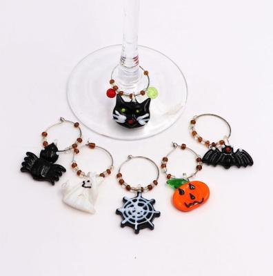 China Wholesale Viable Set of 6 Cork Wine Cocktail Charms Custom Made Lampwork Glass Halloween Figurines for sale