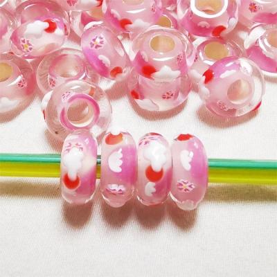 China Jewelry Making Hole 6mm Rondelle Loose Beads Japan Cherry Blossom Millefiori Charms Bead Handmade Lampwork Custom Large European Hole Beads for sale