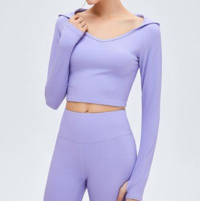 China Breathable Yoga Suit For Women Sexy Gym Leggings Sport Long Sleeve Set Slim Hoodie Top Top for sale