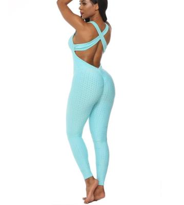 China Breathable Gym Fitness Sets Jacquard Bubble Yoga Pants Yoga Wear Butt Workout Overalls For Woman for sale