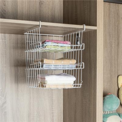 China Modern Stackable Hanging Basket Under Shelf Metal Wire Storage Hanging Basket For Kitchen Office Office Bathroom Cabinet for sale