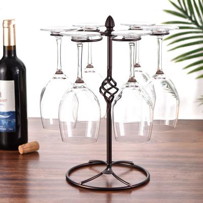 China Elegant Freestanding Bronze Wine Rack Glass Stemware Rack with 6 Hooks for Home and Bar Storage and Artistic Table Top for sale