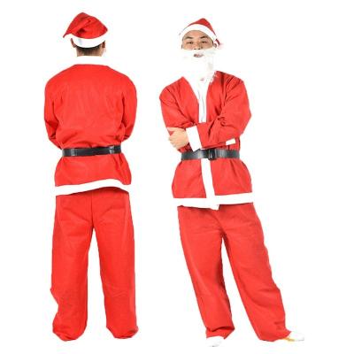 China Popular Christmas Gift Christmas Decoration Costume Nonwoven Men's Santa Suit 5 Piece Men's Hat Set for sale