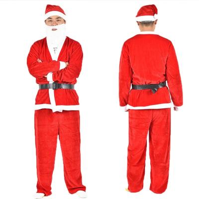 China Christmas Gift Decoration Christmas Suit Popular Velvet Mens Santa Suit 5 Piece Men's Hat Set for sale