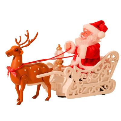 China Plastic+cloth Elk Sleigh Santa Claus Doll With Music Electric Car Children's Toys Creative Christmas Ornaments for sale