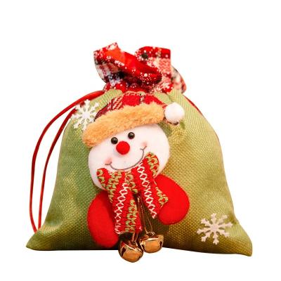 China Wholesale Festival Home Decoration Christmas Gift Bags Santa Elk Snowman Bells Cotton Drawstring Gift Bags for sale