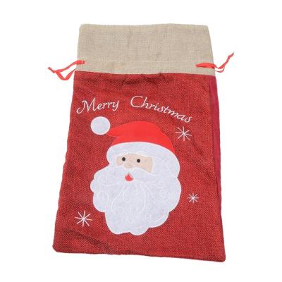 China Gift Sack Christmas Canvas Bags Burlap Gift Bags Embroidery With Drawstrings Christmas Pouch for sale