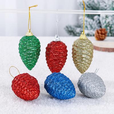 China Wholesale 1pack/6pcs Eco-friendly Colorful Pine Cone Glitter Christmas Decoration Pendant for sale