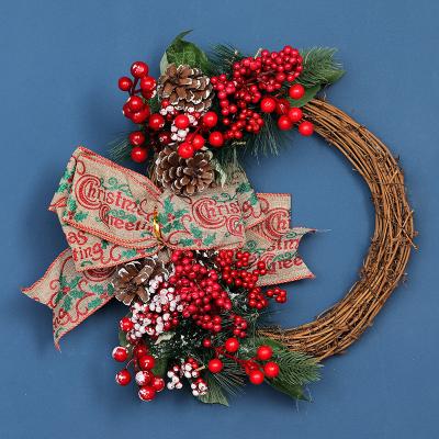 China Eco-friendly Handmade Wreath Simulation Christmas Tree Decoration Cherry Festive Wreath for sale