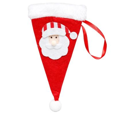 China Christmas Hat Wine Bottle Covers Candy Holders Silverware Cloth Cutlery Mini Santa Hats for sale