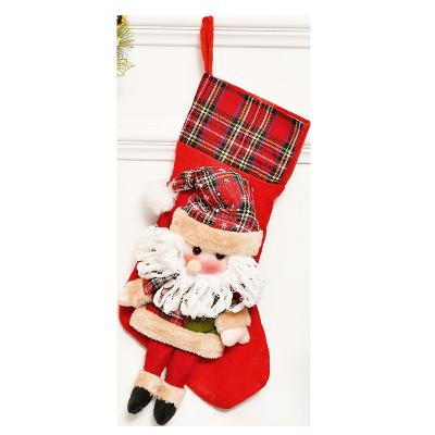 China Wholesale Custom Made Snowman Santa Village Christmas Stockings Eco-Friendly New Arrival Cloth Gift Candy Bag for sale