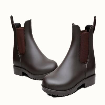 China Factory Waterproof Decorative Durable Ladies Waterproof Cheap Brown Elastic Wholesale Customized Sex Rubber Shoes Rain Boots Women Rubber Ankle Boots for sale