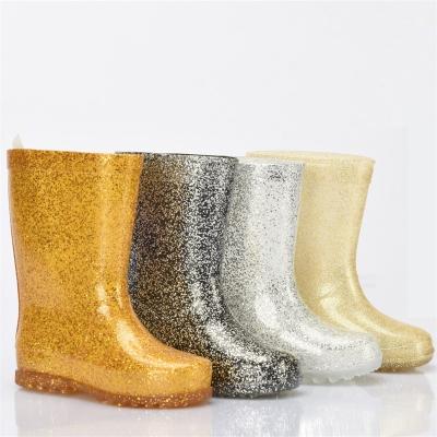 China Waterproof Decorative Goods Customized New Style Hot Selling Raincoat Kids Fashionable Glitter PVC Transparent Kids Rain Boots for sale