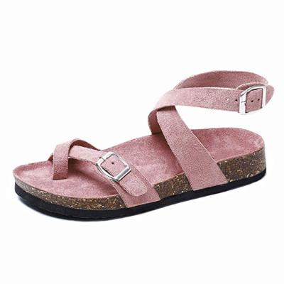 China Wholesale Customized Fashion News Slippers Buckle Flat Strap Cork Sole Sandals Murah Flat Design PU Cheap Casual Shoes Wholesale for sale