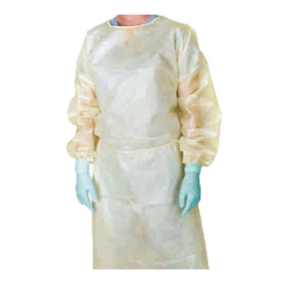 China Velco neck; Knitted cuff; Four Belts With Transfer Card Disposable PP Laminated Yellow PE Cloth Coverall Hospital Isolation Gowns for sale