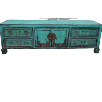 China (Size) Adjustable Chinese Antique Carving Green Solid Wood TV Cabinet Living Room Cabinet for sale