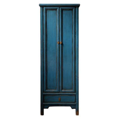 China Two Drawer Two Door Chinese Antique Reproduction Distressed Dark Green Hotel Wardrobe for sale