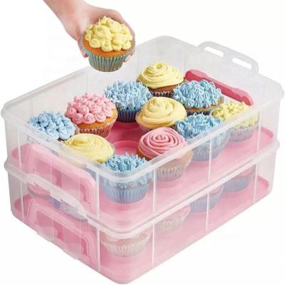 China 2-4 Tier Cupcake Standable Plastic Storage Box Portable Cake Dessert Roll Cup Packing Box for sale