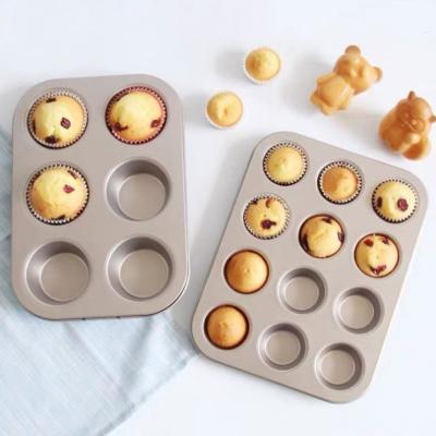 China 12 Cups Durable Carbon Steel Non-Stick Bakeware Tray Brownie Cake Pan Cupcake Muffin Roll for Oven Baking for sale