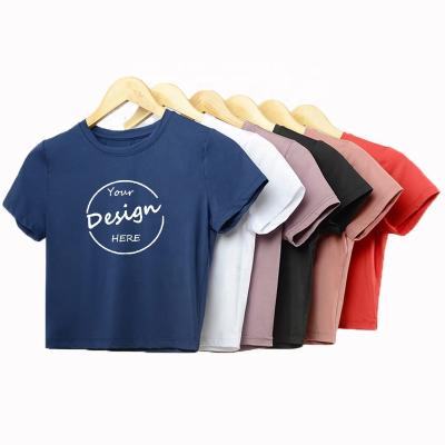 China Custom Sports QUICK DRY Quick Dry Women Crop Top Shirt Printing Simple Blank White Gym Yoga Slim Fit Crop Top Loose T-shirt Tees for sale