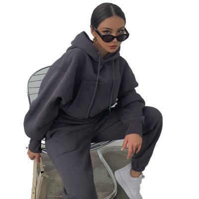 China Breathable fashionable oversized casual sweatshirt hoodie set women and ladies comfortable crop hoodies streetwear sweatpants for sale